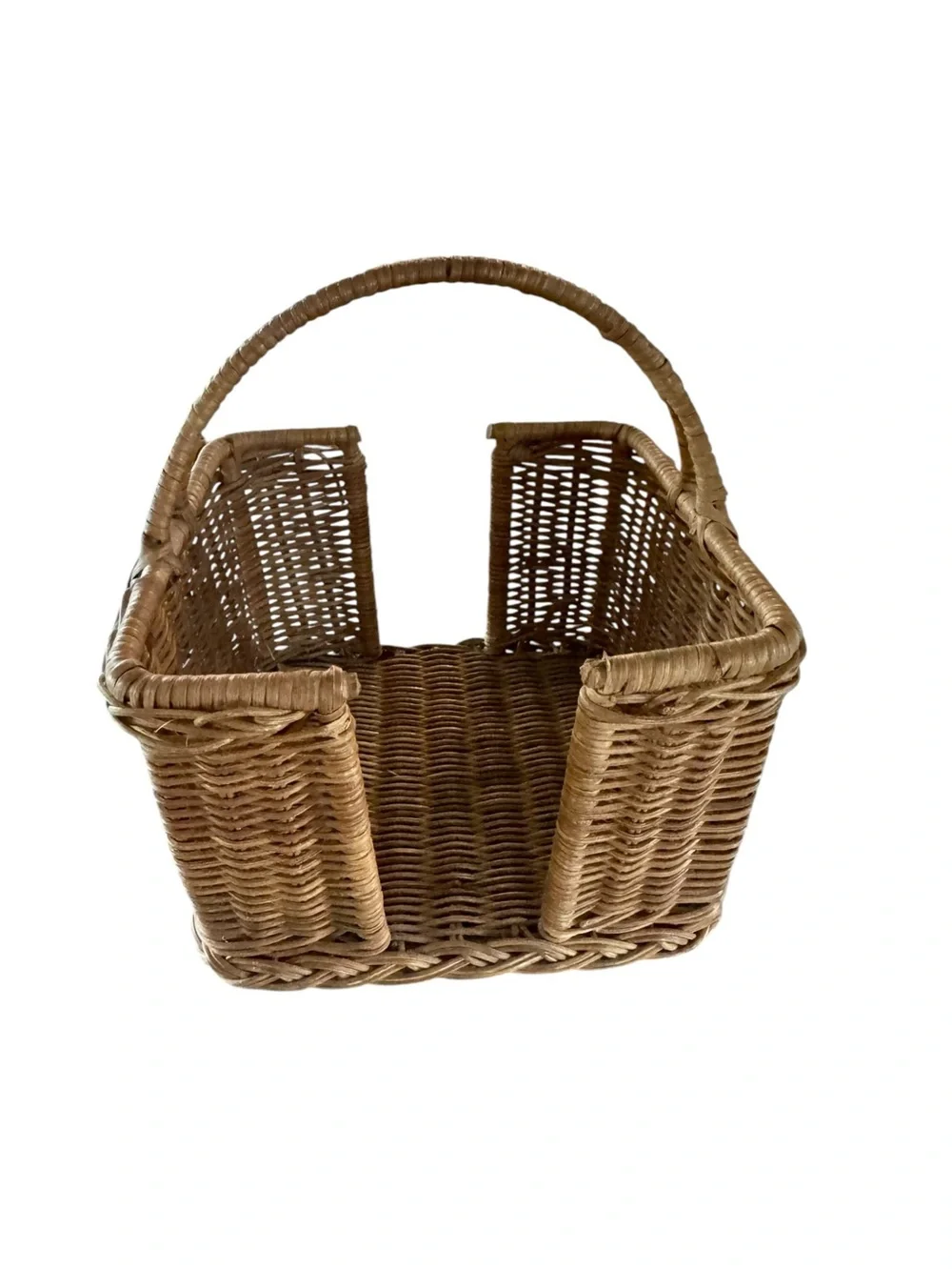 Vtg Woven Wicker Gathering Basket Square Open Sides Cottage Shabby Farmhouse